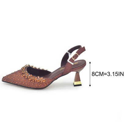 Italian Shoe and Bag Set Designer Wedding Nigerian Wedding Matching Shoe and Bag with Rhinestone Luxury Woman Shoes