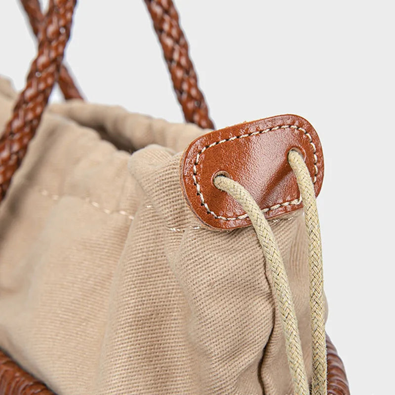 Handbags Women's Genuine Leather Shoulder Bag Weaving Casual Shopping Bag Vintage Big Tote Purse Cowhide Cross Hand Bags Lady