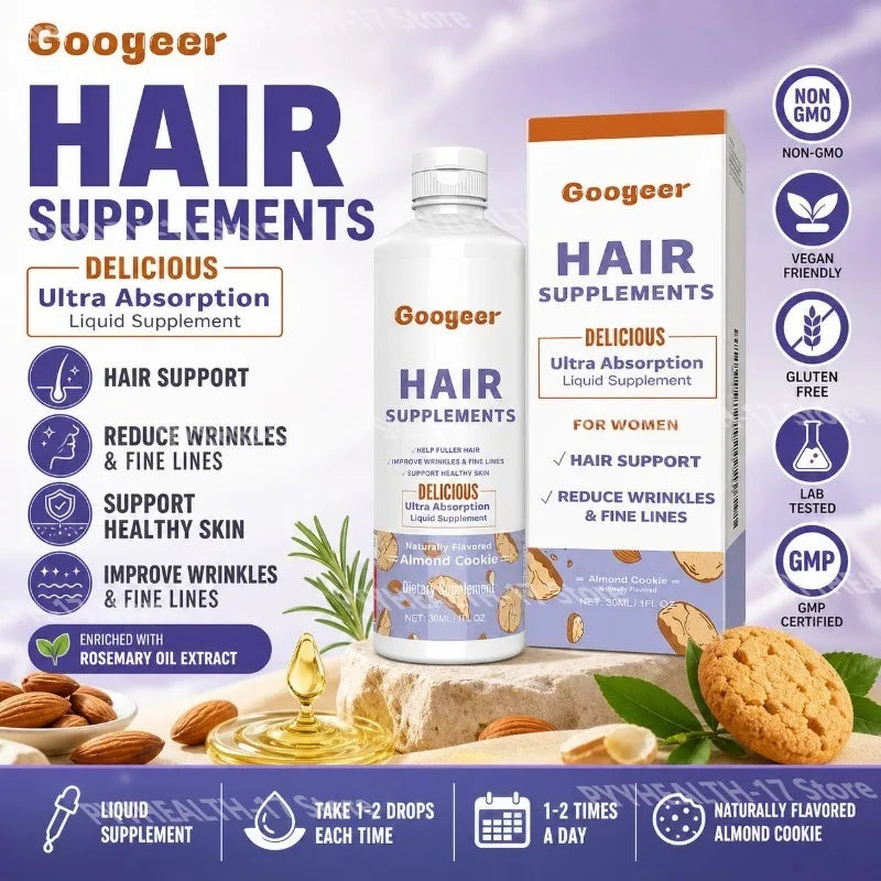 Hair Supplements Drops with Rosemary Oil Extract Ultra Absorption for Hair Support and Reduce Wrinkles & Fine Lines 30 ML
