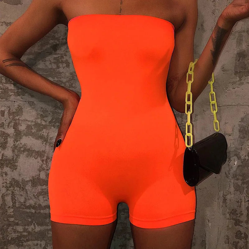 Bangniweigou White Strapless Tube Playsuit Spring Autumn High Stretchy Off Shoulder Tight Short Jumpsuit Casual Catsuit Shorts
