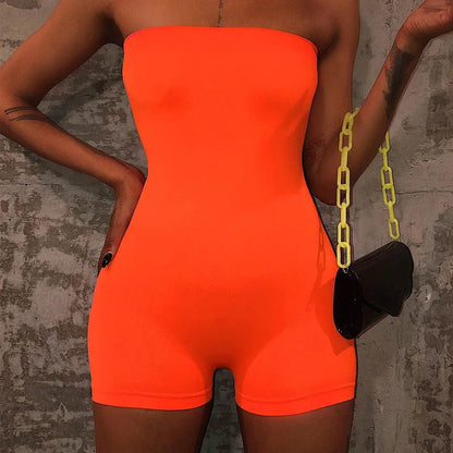 Bangniweigou White Strapless Tube Playsuit Spring Autumn High Stretchy Off Shoulder Tight Short Jumpsuit Casual Catsuit Shorts