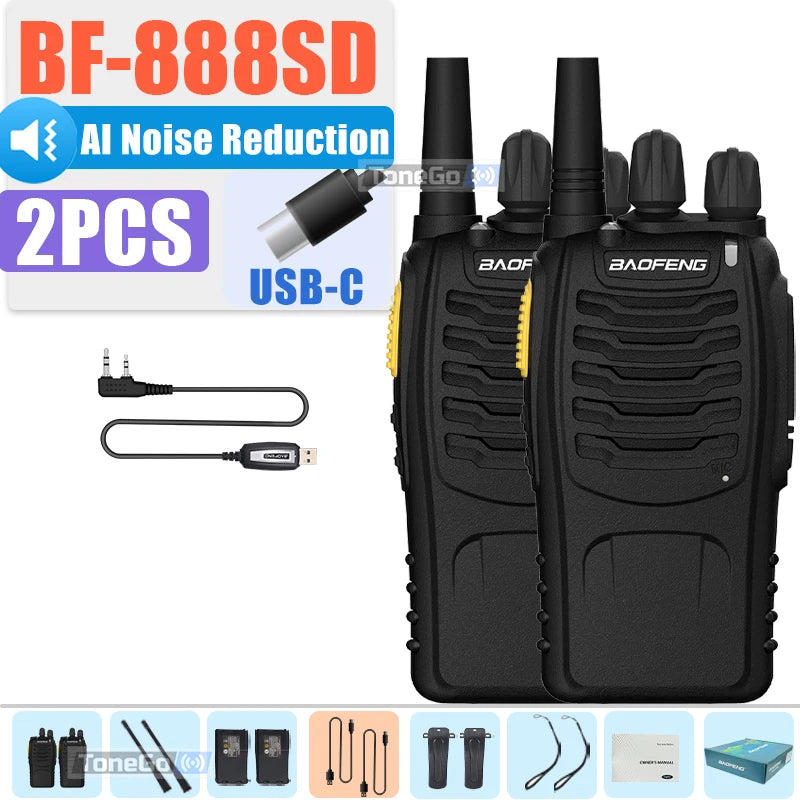 Baofeng BF-888SD Walkie Talkie AI Noise Reduction Updated BF-888S Encrypted Calls FM Wireless Frequency Copy Type-C UHF Radios