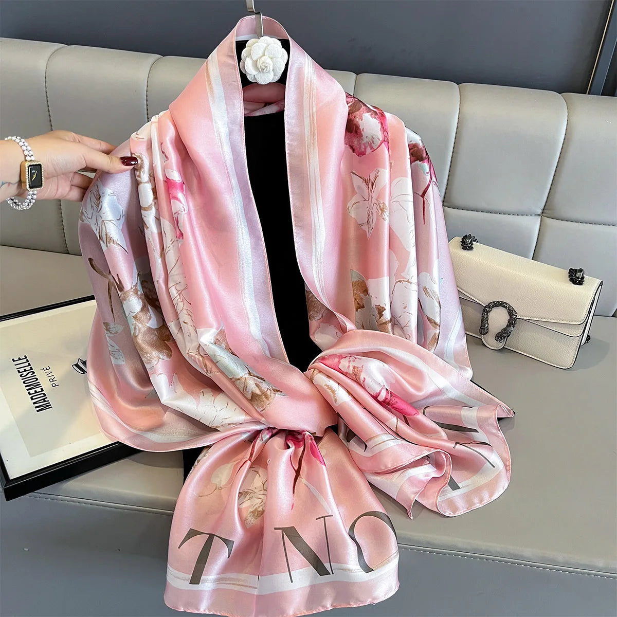 180*90cm Large Silk Satin Scarf Women Fashion Printed Scarf Spring And Summer Styles New Shawl Wrap Female Hand 2025 NEW