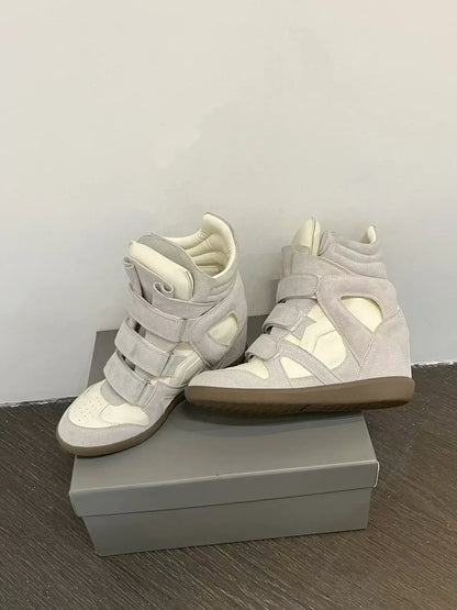 Women's Ankle Boots 2026 New Genuine Leather 8CM Hidden Heel Women Platform Sneakers Fashionable Splice Color Design Women Shoes