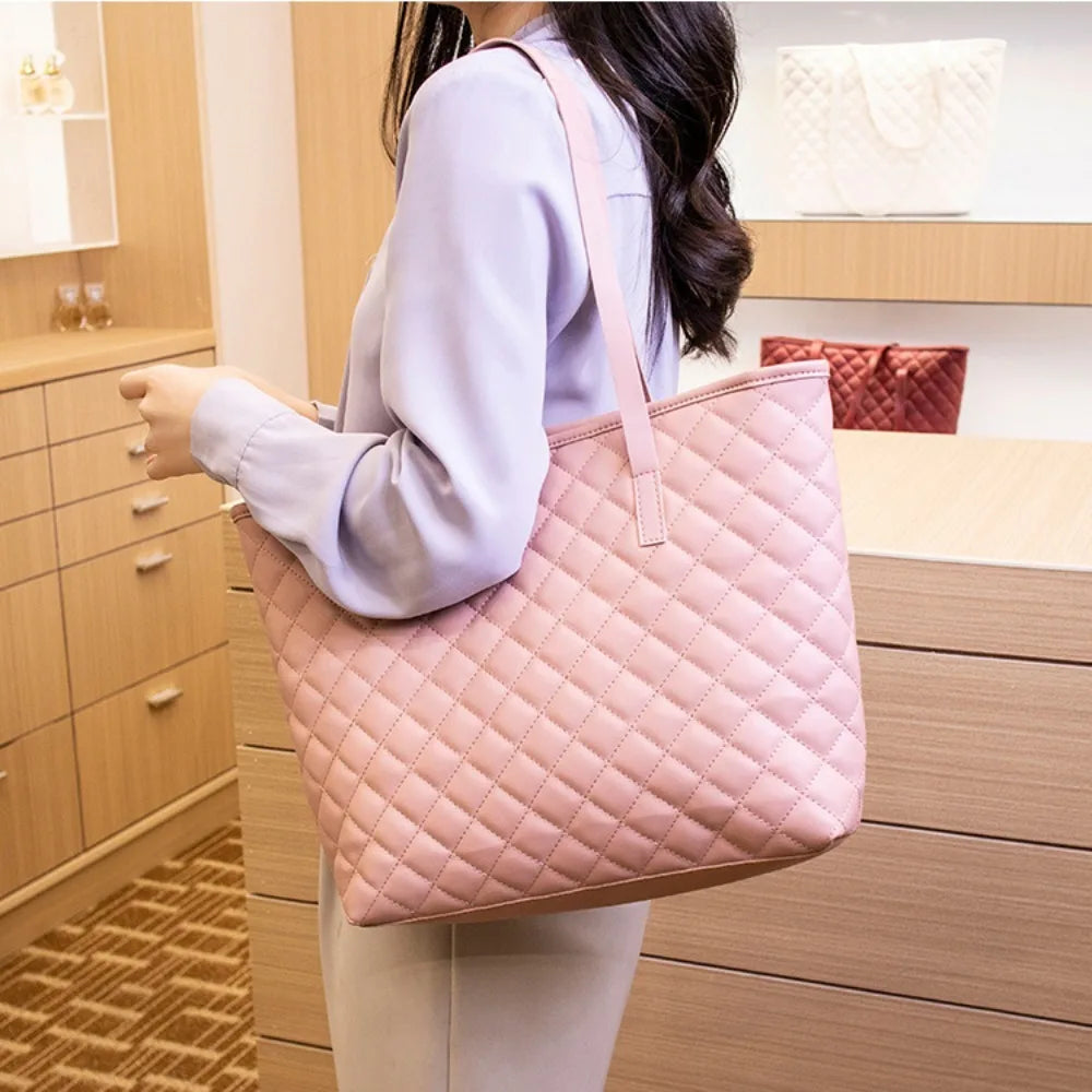 Large Capacity Tote Bag Casual Zipper PU Ladies Handbags Mommy Bag Women