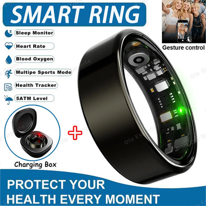 2026 New R12 Smart Ring with Charging Case, Heart Rate Blood Oxygen Sleep Health Manager,5ATM Waterproof For Men Women Smartring