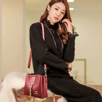 Luxury Hand bags For Women High Quality Pu Leather Three layers Ladies Shoulder Crossbody Bag Bucket Tassel Commuting Sac A Main