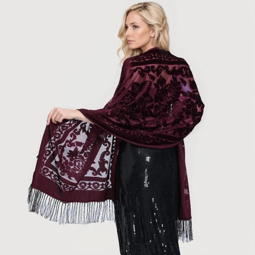 Ethnic Style Chinese Dress Shawl Elegant Design Versatile Use Long Fringed Scarf Warm Material Fringed Edge Velvet Scarf