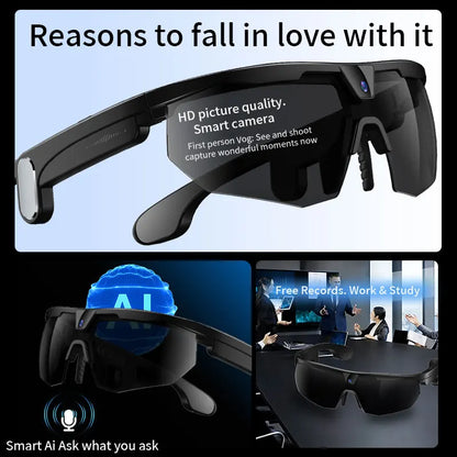 LIGE New Smart Glasses 800W Pixels Camera  1080P Video Waterproof Outdoor Cycling UV protection Bluetooth Call Smart Sunglasses