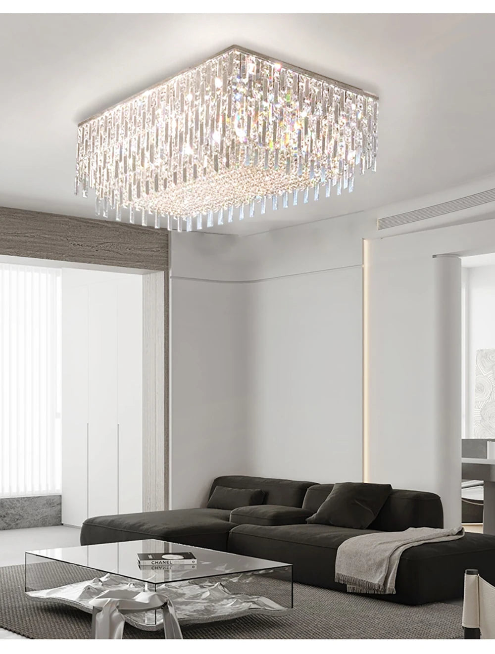Luxury Crystal Long Pendant Lights Modern Lustres LED Chrome Hanging Lamps for Ceiling Silver Home Decor for Dining Room Remote