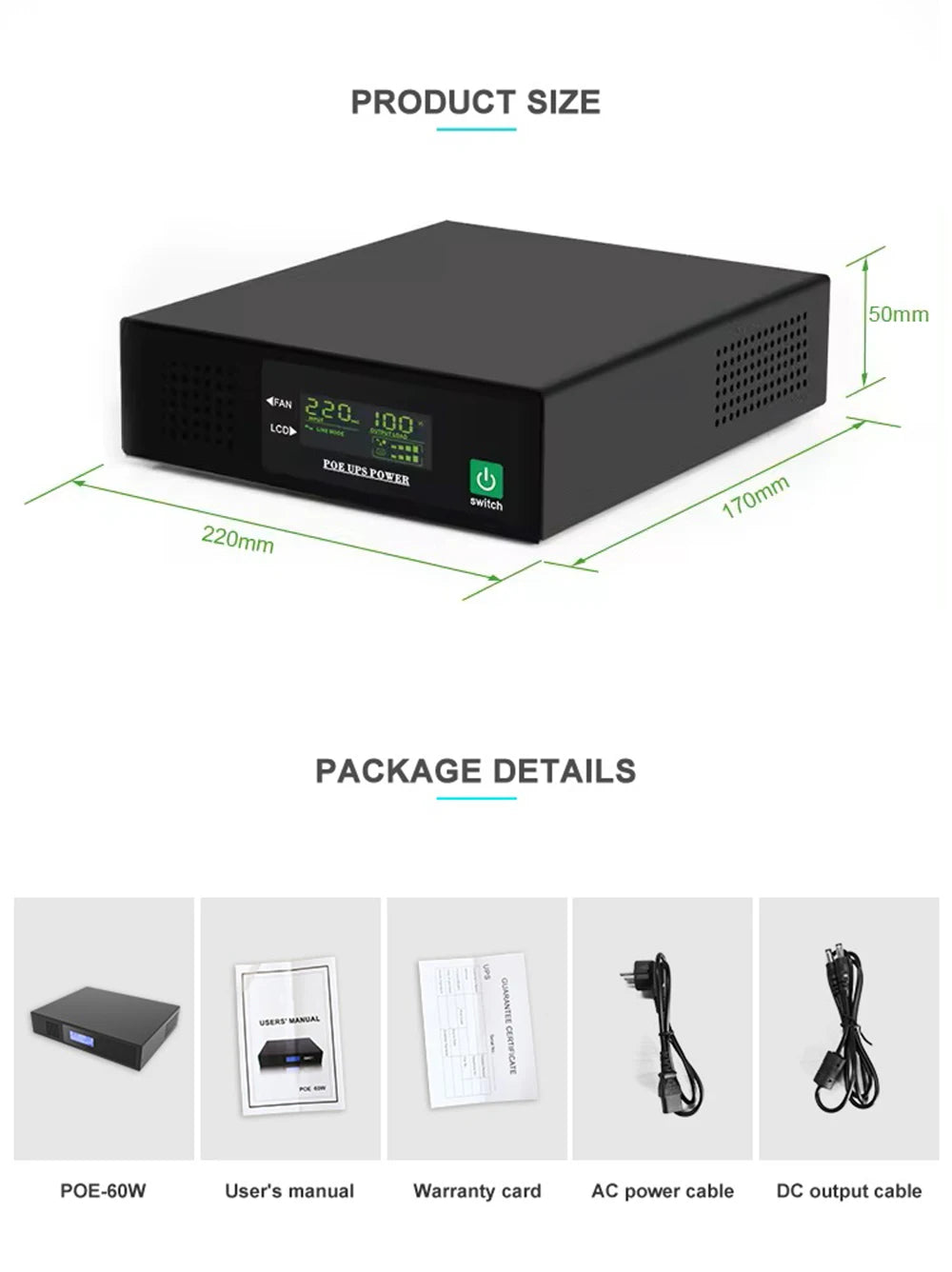 17600mAh Li-ion Battery SKE Mini DC UPS 60W POE UPS Portable Uninterrupted Power Adapter 10*Output DC POE Ports For Wifi Router