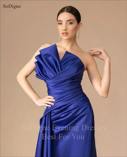 SoDigne Elegant Satin Evening Dresses Strapless Side Slit A-Line Party Dress Formal Occasion Prom Gowns Customized