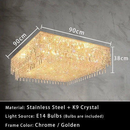 Luxury Crystal Long Pendant Lights Modern Lustres LED Chrome Hanging Lamps for Ceiling Silver Home Decor for Dining Room Remote