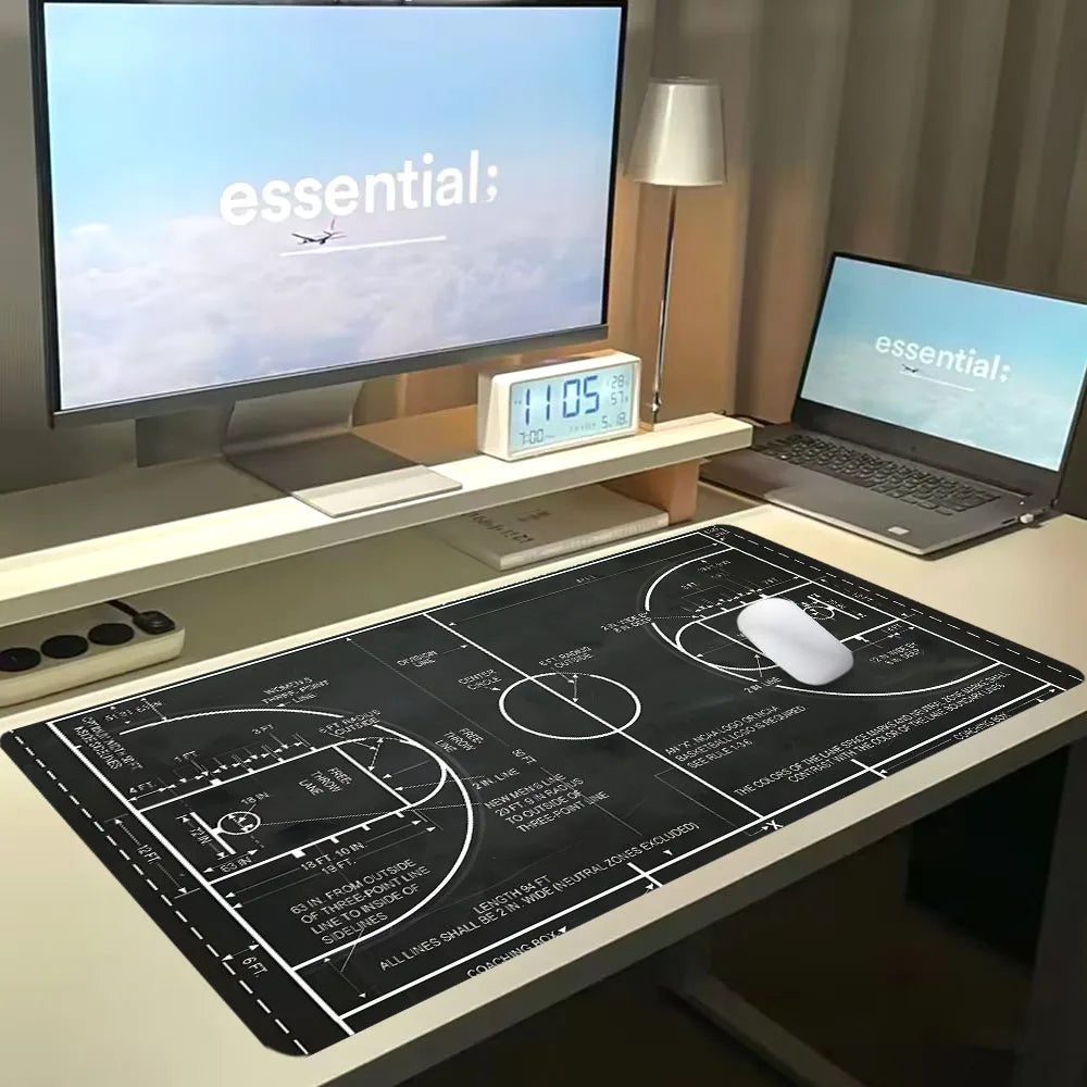 Basketball Court Mouse Pad Large Gaming Mousepad Offices Accessories Laptop Office Rubber Non-Slip Rubber Stitched Edge Deskpad