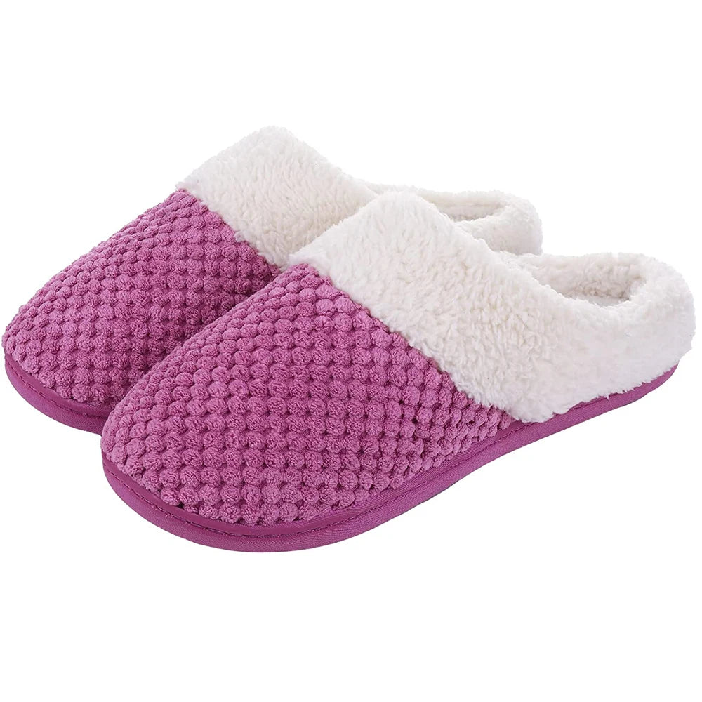 Comwarm Winter Warm Cotton Slippers For Women Men Flats Soft Non-slip Fluffy Shoes Design Slides Couple Indoor House Slippers