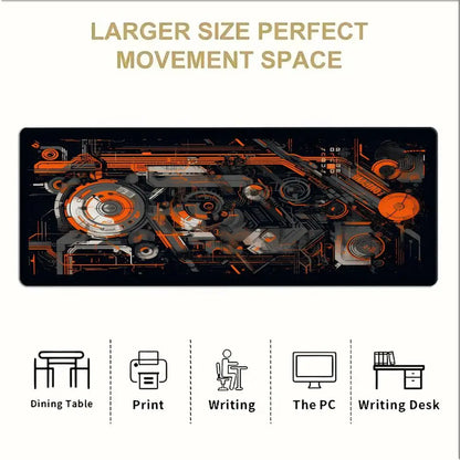 Large Gaming Mouse Pad Desk Mat Keyboard Pad Orange Circuit Gear Cyberpunk Mechanical Tech NonSlip XXL Mousepad Tech Enthusiasts