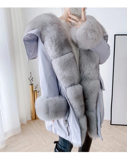 2024 New Warm Waterproof Long Parka Winter Jacket Women Real Fur Coat Natural Fox Fur Collar Hood Warm Streetwear Detachable