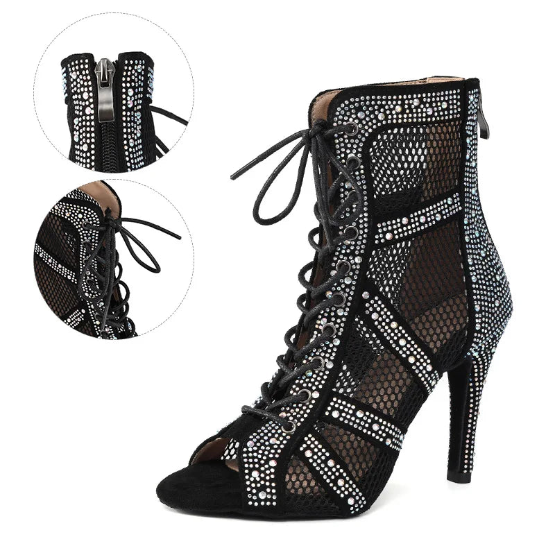Girls Latin Dance Shoes Women Modern Dance Salsa High-Top Sandals Dance Hall Shoes Ladies Fashion Sexy High-Heeled Suede Boots