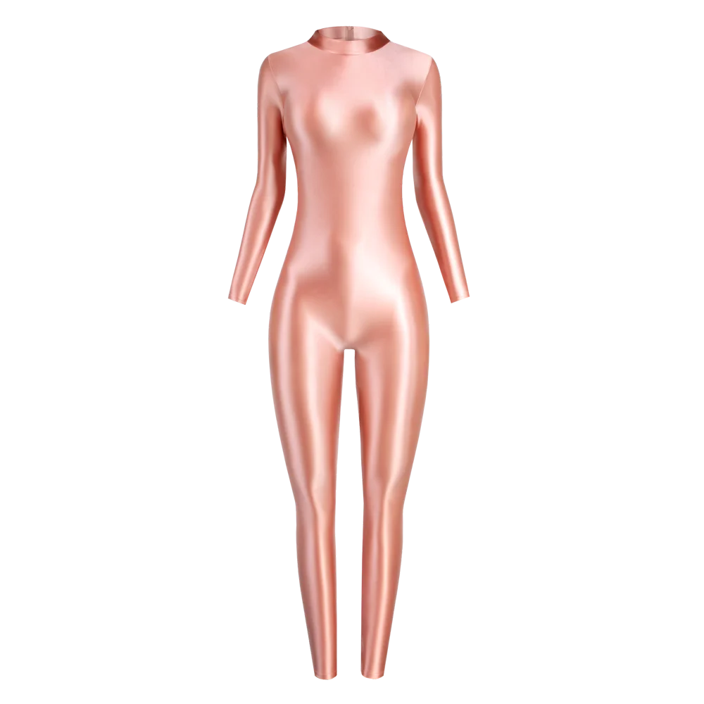 MJINM Sexy Shiny Bodysuit Tight-fitting Oil Smooth Back Zipper Overalls Yoga Zentai Suits Casual Sport Tights Catsuit Jumpsuits