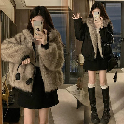 Double Sided Winter Coat Women Clothing Imitation Mink Fur Fur Hooded Cotton Jacket Female Warm Plush Cotton-padded Outerwea New