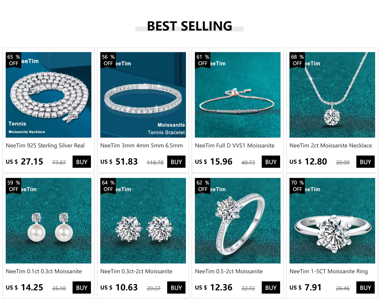 NeeTim 1ct 2ct 4ct Moissanite Necklace For Women 925 Sterling Silver Lab Diamond with Gold Plated Pendant Wedding Party Jewelry