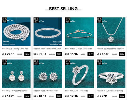 NeeTim 1ct 2ct 4ct Moissanite Necklace For Women 925 Sterling Silver Lab Diamond with Gold Plated Pendant Wedding Party Jewelry