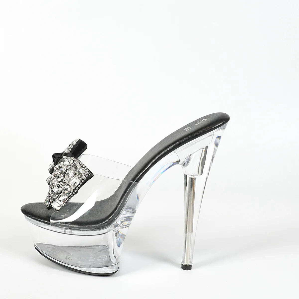 Summer Bowkont High Heels Slip-on Slippers Women Luxury Rhinestone Thick Platform Sandals Transparent PVC Crystal Shoes Size 43