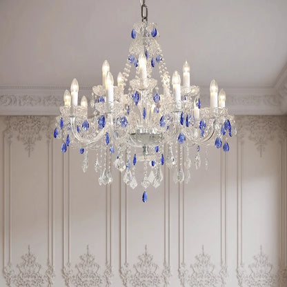 French Blue Romantic Crysatl Chandeliers Light Luxury Glass Living Room Art Decor Candle Pendant Lights Lighting Bedroom Lamps