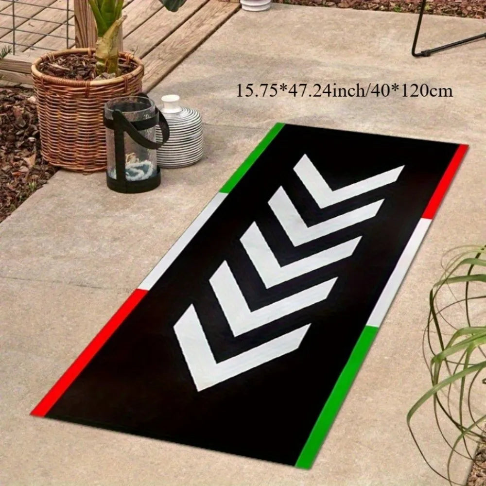 Italian Flag Chevron Crystal Velvet Motorcycle Mat, Non-Slip Garage Floor Mat for Motorbike Parking, Multi-Size, Retro Style Dec