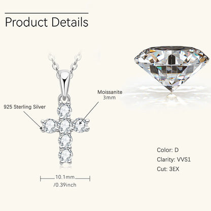 Cross Necklace Pendant Moissanite Diamond 925 Silver Woman Accessories Friendship Gift Catholic Christian Fine Jewelry