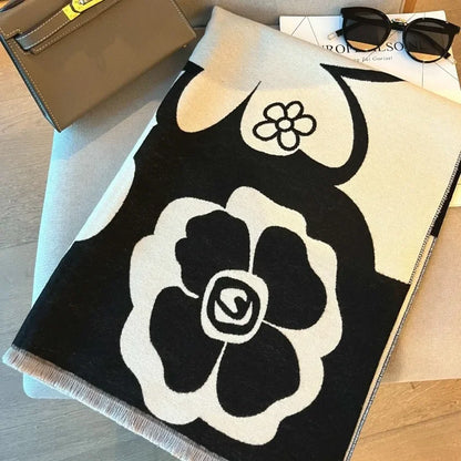 Elegant Women Flowers Soft Acrylic Cashmere Scarf Shawl Autumn Winter Neckerchief Spring Summer Travel Cape Long