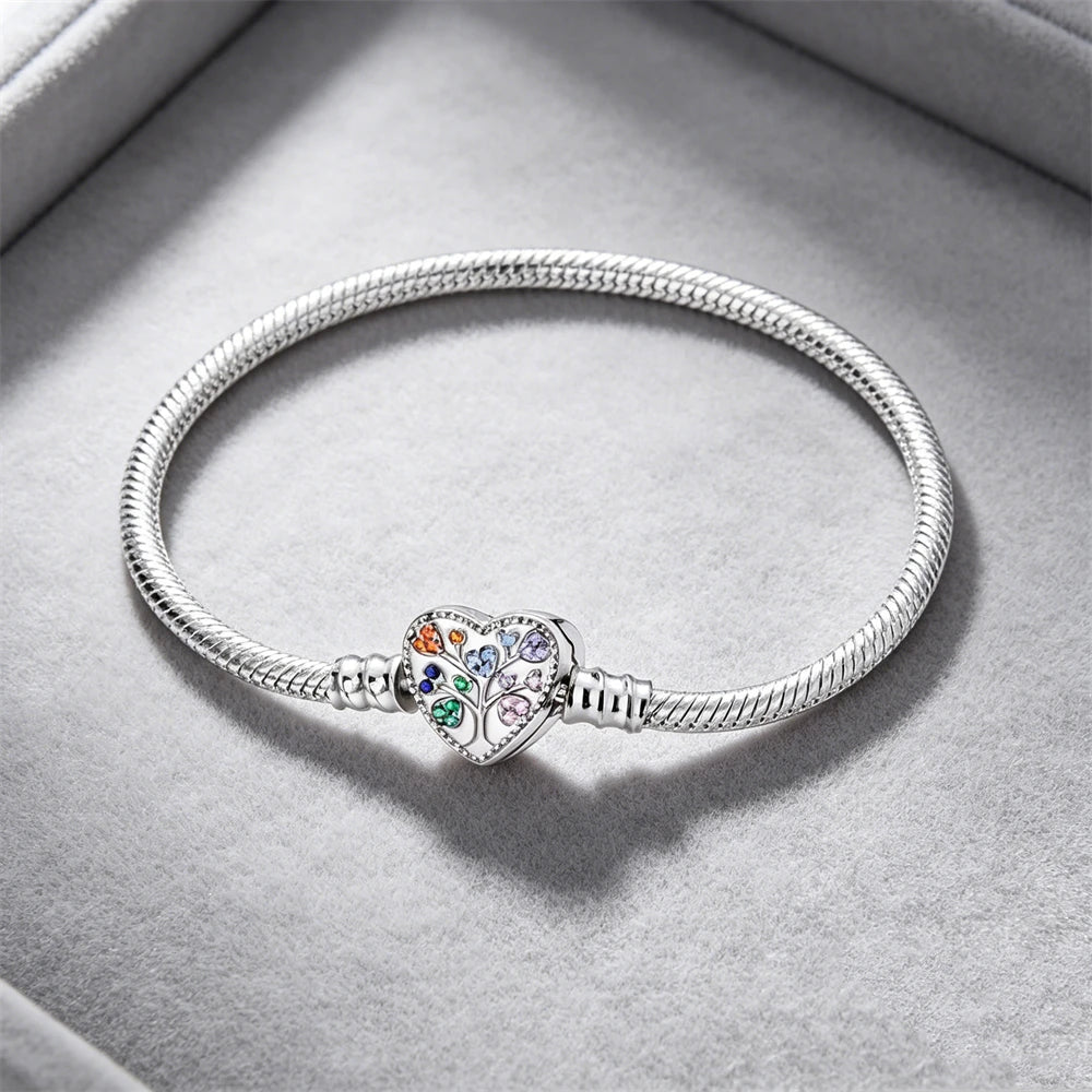 2026 Hot Selling 925 Silver Heart Shaped Buckle Snake Chain Sparkling Zircon Original Bracelet Women Fashionable Luxury Jewelry