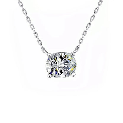 WSHUO 1/2/3carat East West Set Oval Cut Solitaire Moissanite Diamond Pendant Necklaces for Women Adjustable Stackable Neck Chain
