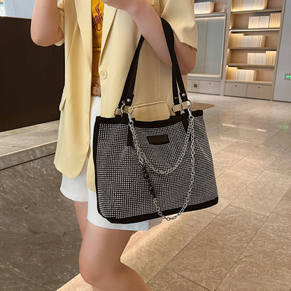 2024 Fashion Women Bling Diamonds Handbag Large Capacity PU Leather Big Totes Designer Female Chain Shoulder Bags Shopping Bags