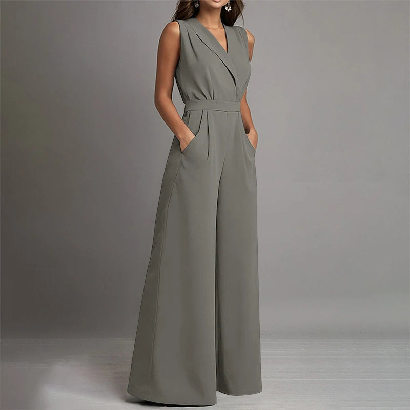 ZANZEA Women Jumpsuits Solid Sleeveless V Neck Rompers Elegant Office Ladies Clothing European Bottoms Pockets Casual Overalls