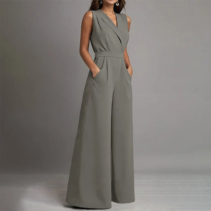 ZANZEA Women Jumpsuits Solid Sleeveless V Neck Rompers Elegant Office Ladies Clothing European Bottoms Pockets Casual Overalls