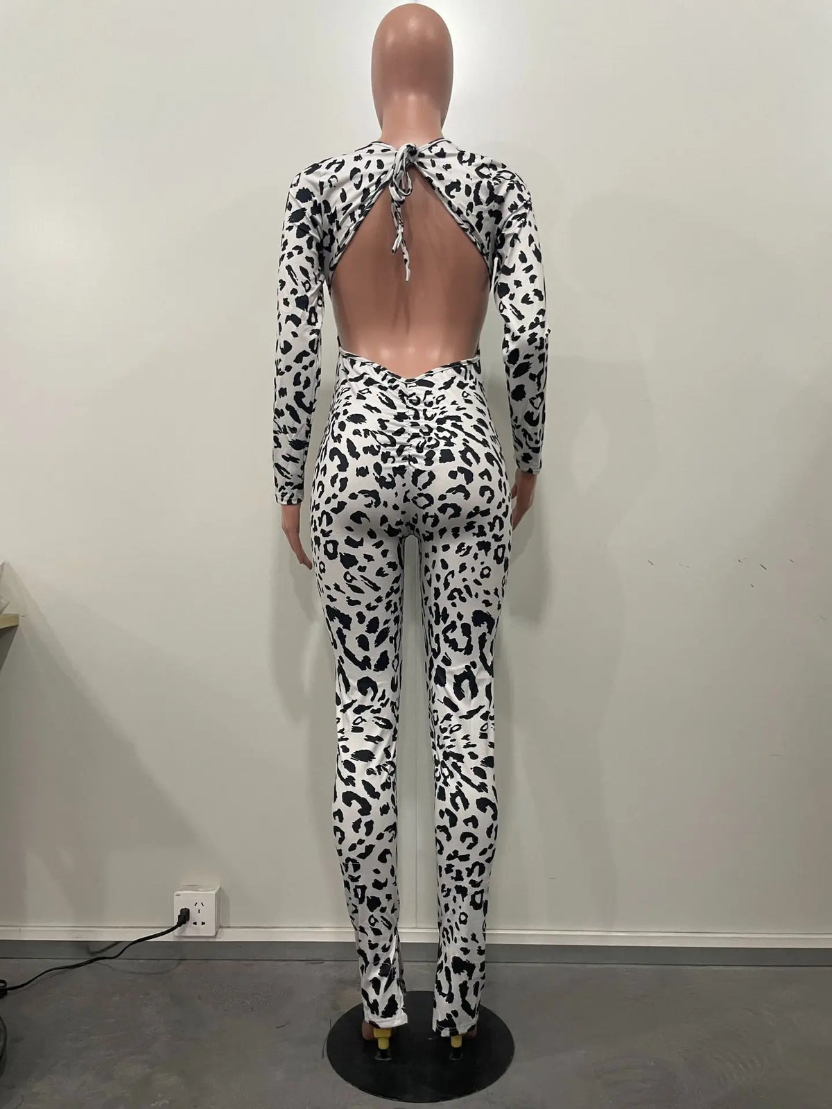 Summer Sexy Leopard Jumpsuit Women Backless Lace-up Shirring On Hips Slim Stretchy Pencil Pants Tights Rompers Casual 63972