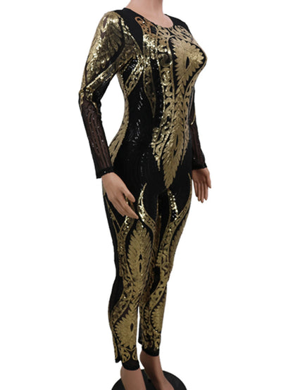 Sexy Long sleeve Sequin bodycon jumpsuit women body bodysuit one piece birthday party nightclub outfits womens jumpsuits overall