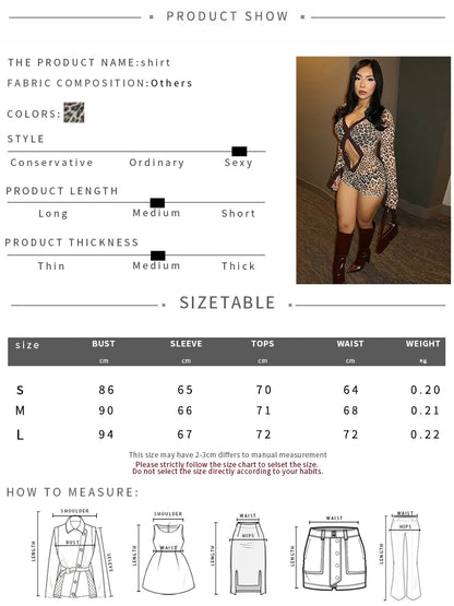 SIsterlinda Leopard Print Wild Playsuits Woman V-Neck Full Sleeve Sexy Hollow Navel Exposed Design Hottie High Street Rompers