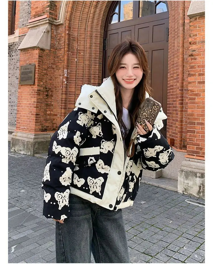 Women's Clothing High-end Plus Size Down Jacket Winter Warm New Hooded Loose White Duck Down Outerwear Quilted Pockets Coats