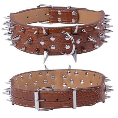 Width 2 Inch Anti-bite Spiked Dog Collars Adjustable PU Leather Necklace Heavy Duty Sharp Rivets Pet Collar Outdoor Dog Walking