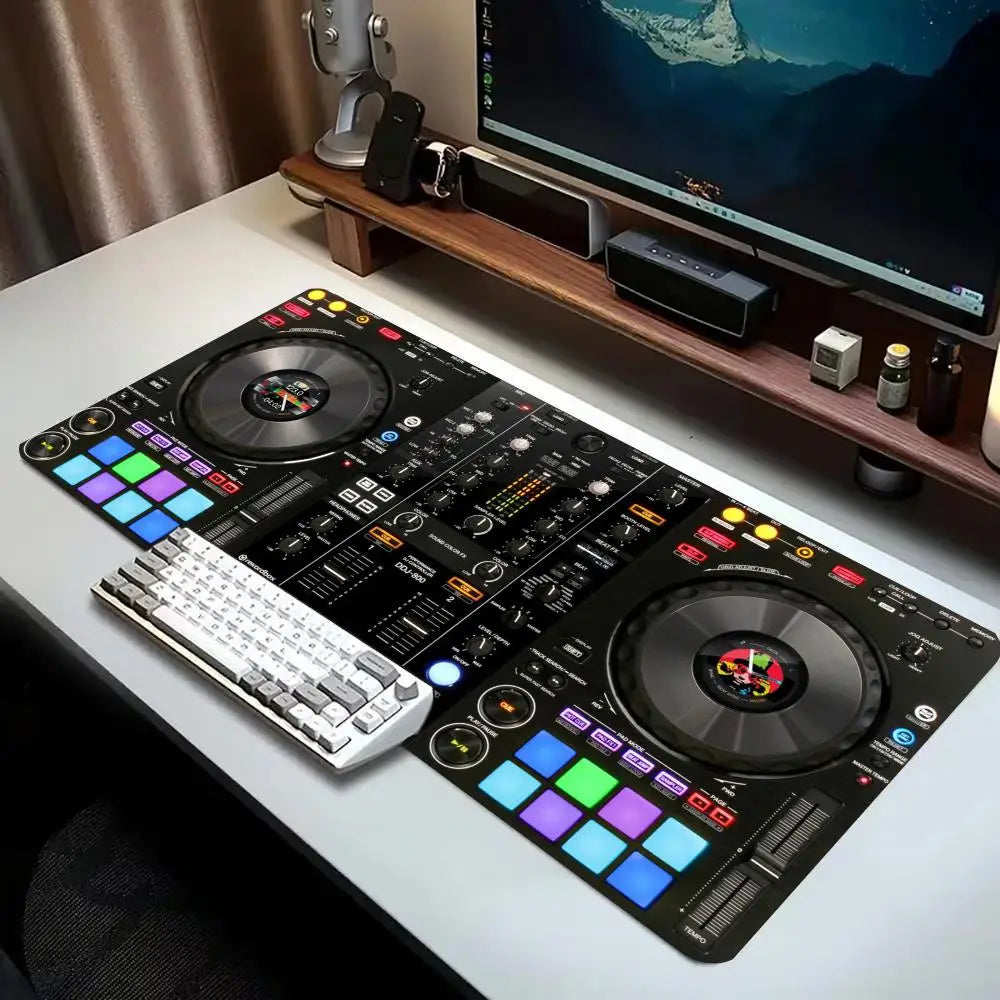 Mousepad DJ Controller Turntable Print Anti Slip Rubber Desk Mat Stitched Edge Keyboard Pad For PC Laptop Gamers Table Decor