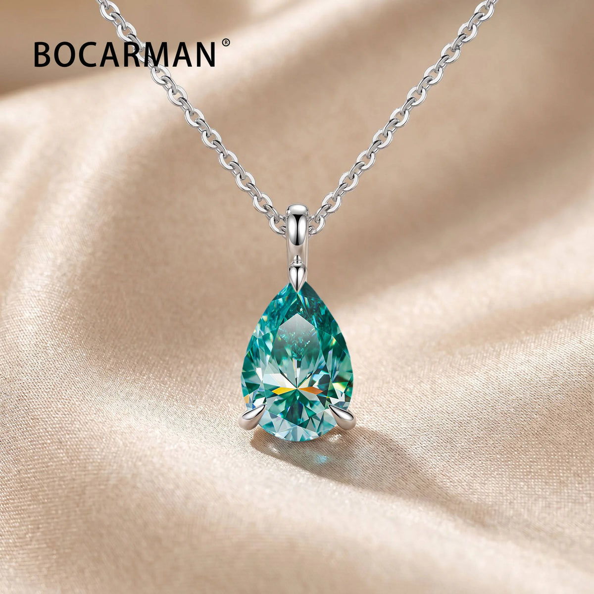 Bocarman Colorful Pear Moissanite Pendant on S925 Silver Chain GRA Iridescent Teardrop Whimsical Enchanting Gift