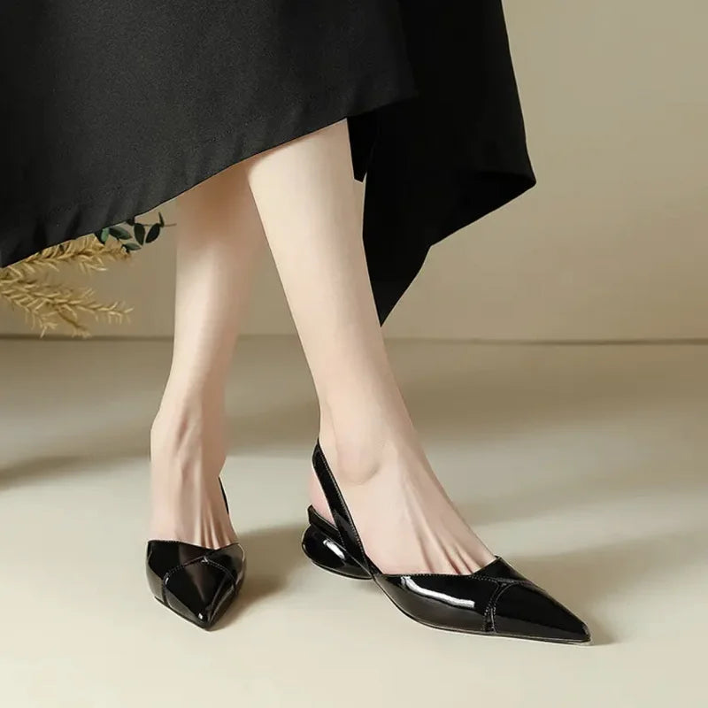 Sexy Pointed Toe Women Sandals Dress Heels Shoes Slingback Luxury Chunky Slippers 2024 Summer Flip Flops Pumps New Mujer Slides