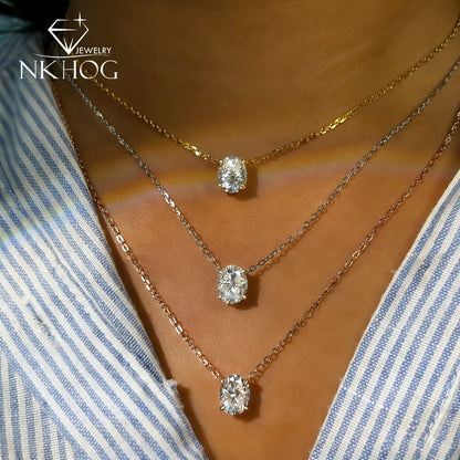 NKHOG 1/2/3CT Oval Cut Real Moissanite Necklace For Women S925 Silver Solitaire Lab Diamond Wedding 18K Gold Plated Jewelry Gift