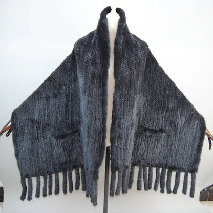 Hot Sale Women Winter Knitted Real Mink Fur Scarf Shawl Natural Warm Mink Fur Pashmina Lady Long Style 100% Genuine Fur Scarves