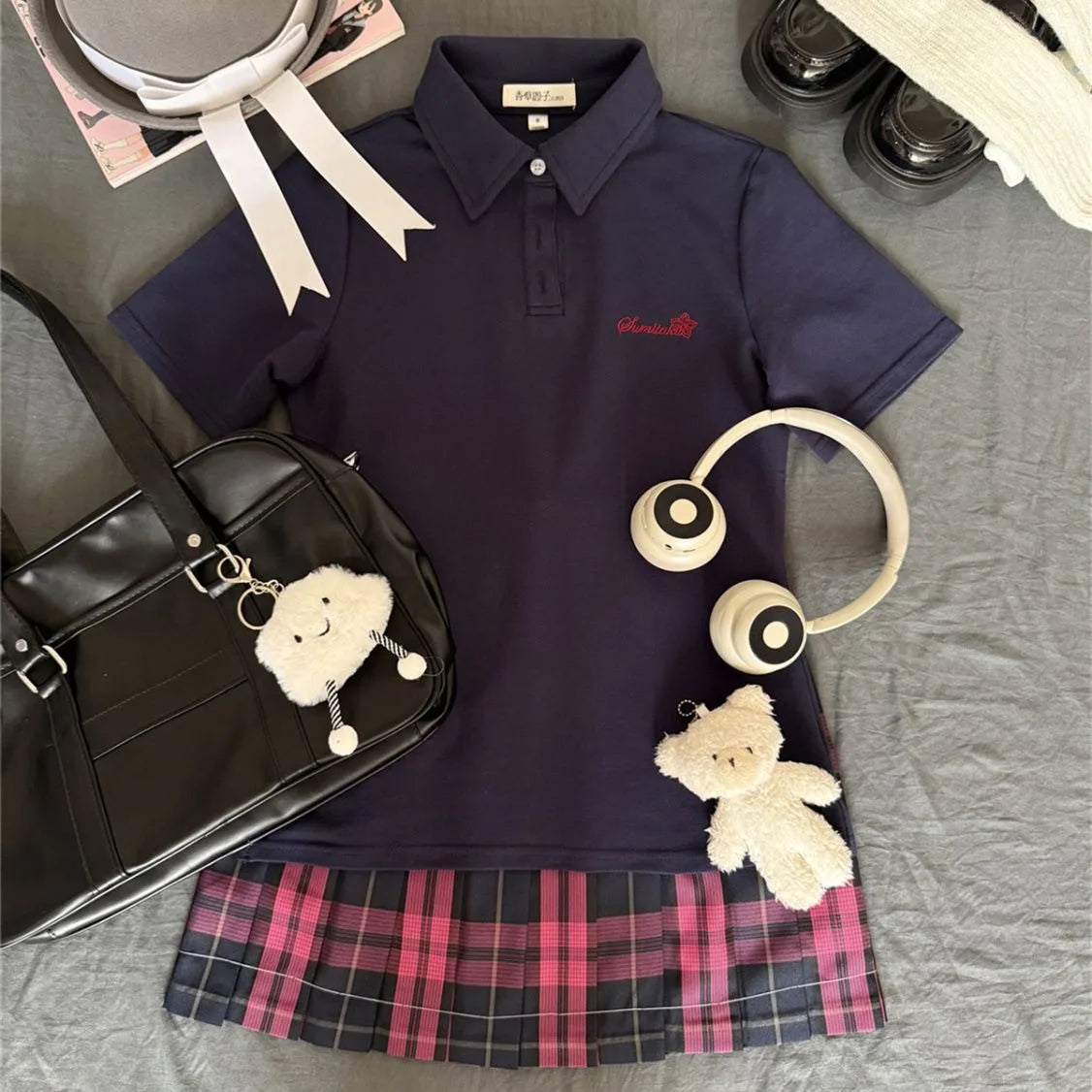 Japanese JK Uniform Polo Shirt and Skirt Suit Spring and Summer Wear Genuine All-match College Style Female Cute Lady Quiet