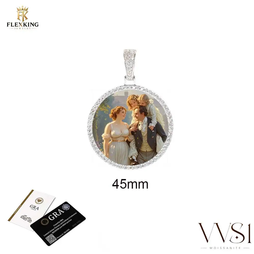 FLEXKING VVS1 Moissanite Circle Chain Pendant Custom Personalizde Photo Pendant Necklace Memory Gift