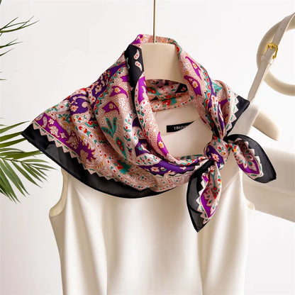 70*70cm Zebra Stripes Print Head Scarf for Women Silk Square Scarves Foulard Bandana Fashion Decorate Hijab Female Neckerchief