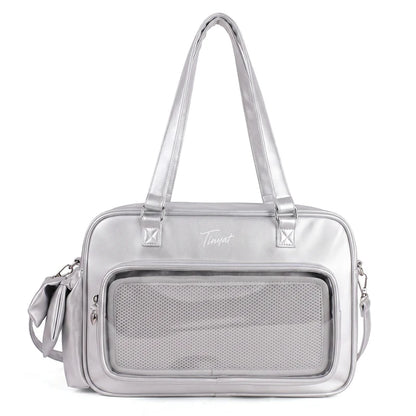 TINYAT PU Y2K Ita Bag Tote Lolita Girl Clear Window Display Message Bag Large Capacity Daily Commuting Handbag for Women School